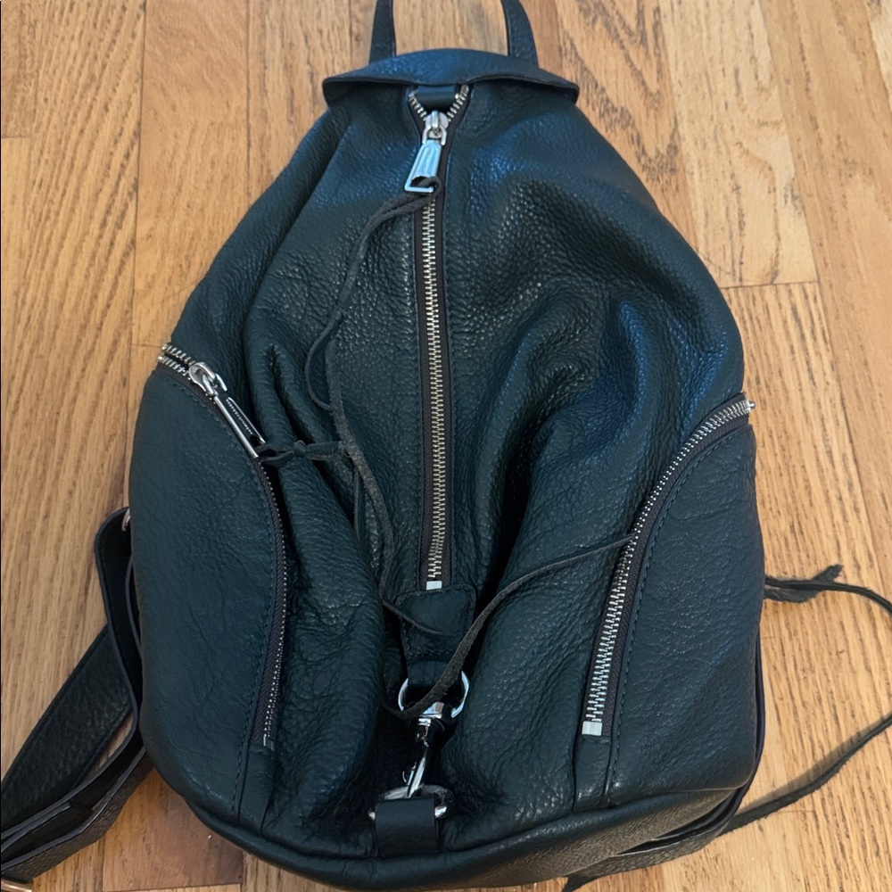 Rebecca Minkoff Dark Green Julian Leather Backpack with Silver Zippers